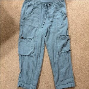 Free People women’s utility linen blue-green Cargo Pants